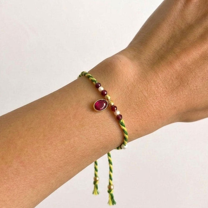 Pink tourmaline braided bracelet