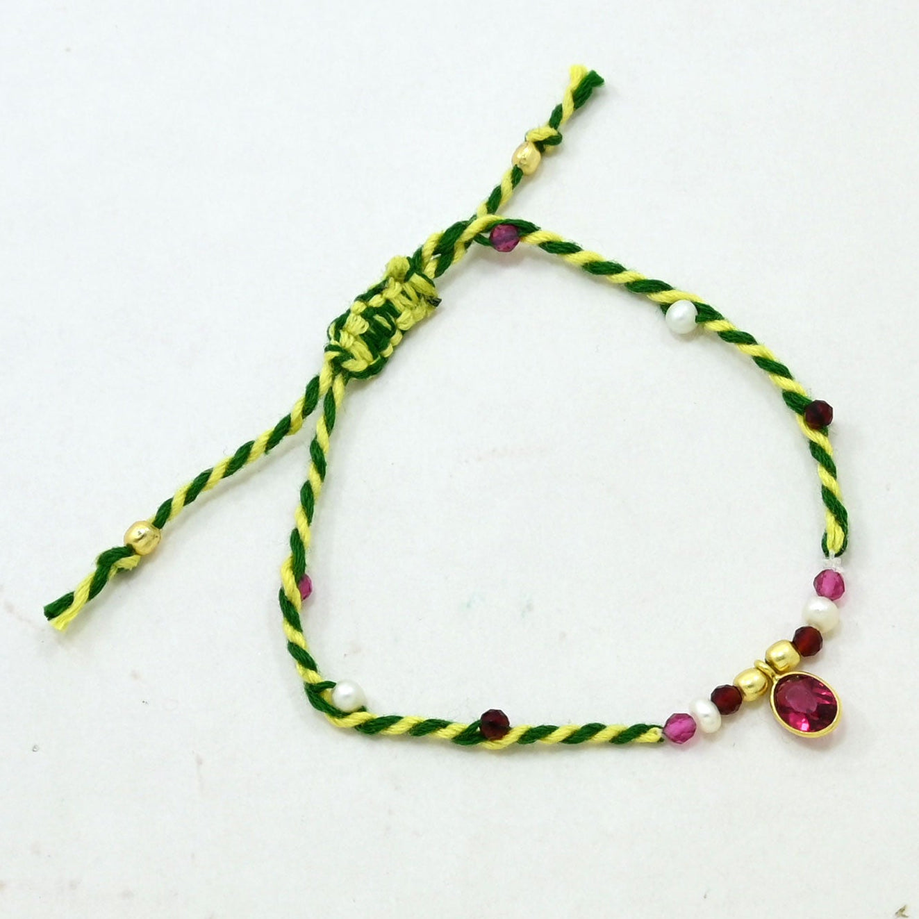 Pink tourmaline hand woven bracelet