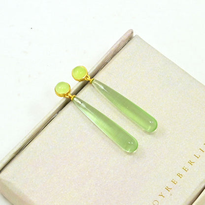 Natural Prasiolite Drop Earring Gold Plated Silver 925
