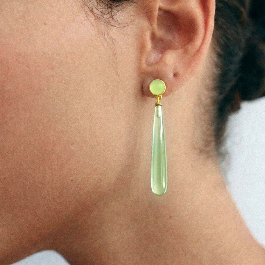 Natural Prasiolite Drop Earring Gold Plated Silver 25