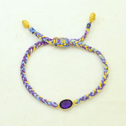 Hand-Woven Lavender Yellow Braided Bracelet - Purple Amethyst