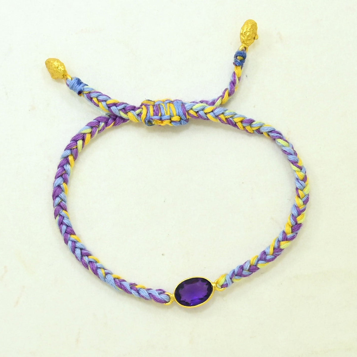 Hand-Woven Lavender Yellow Braided Bracelet - Purple Amethyst