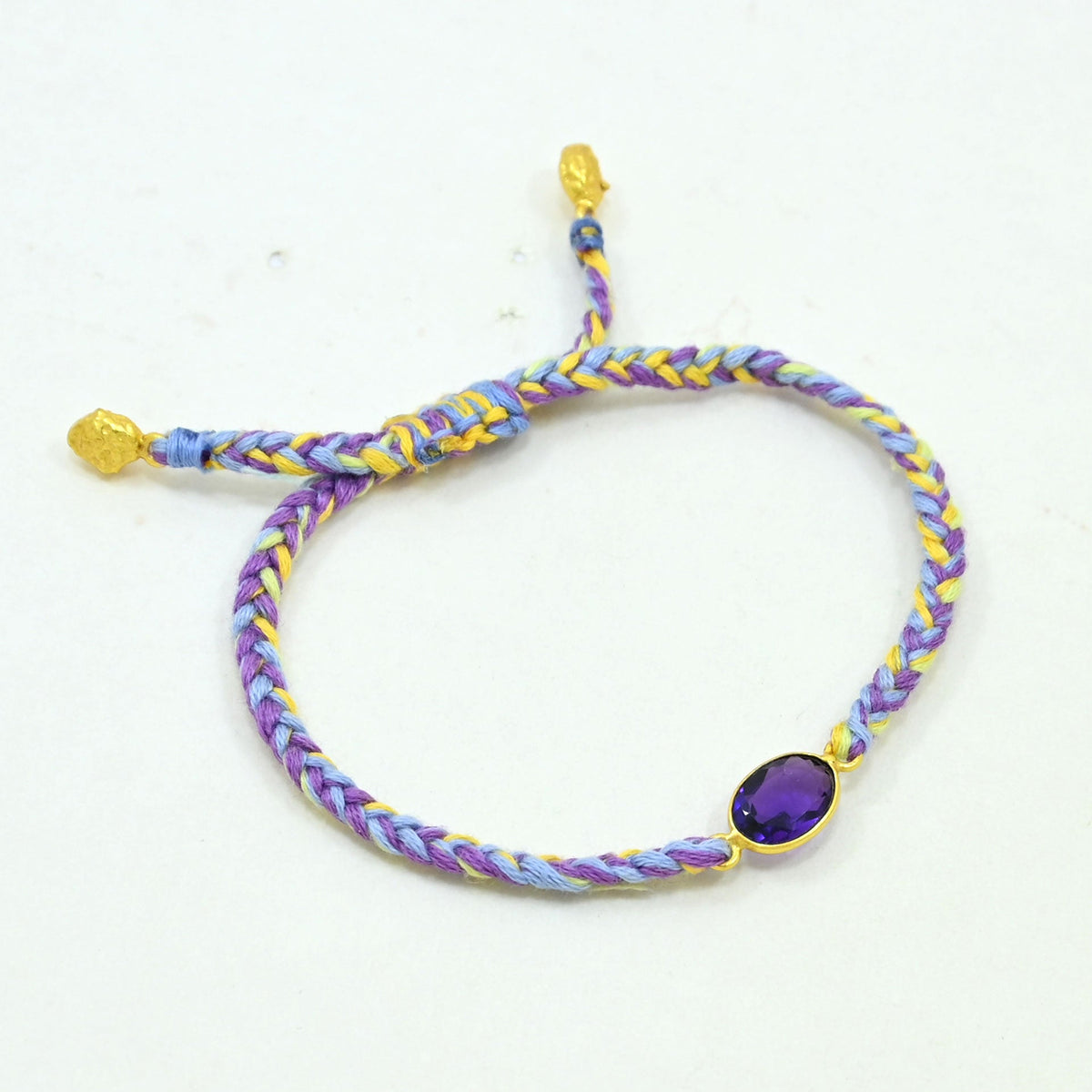 Hand-Woven Lavender Yellow Braided Bracelet - Purple Amethyst