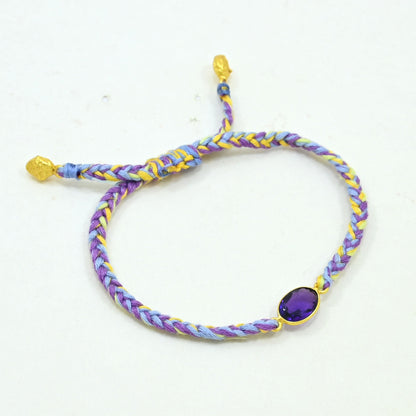 Hand-Woven Lavender Yellow Braided Bracelet - Purple Amethyst
