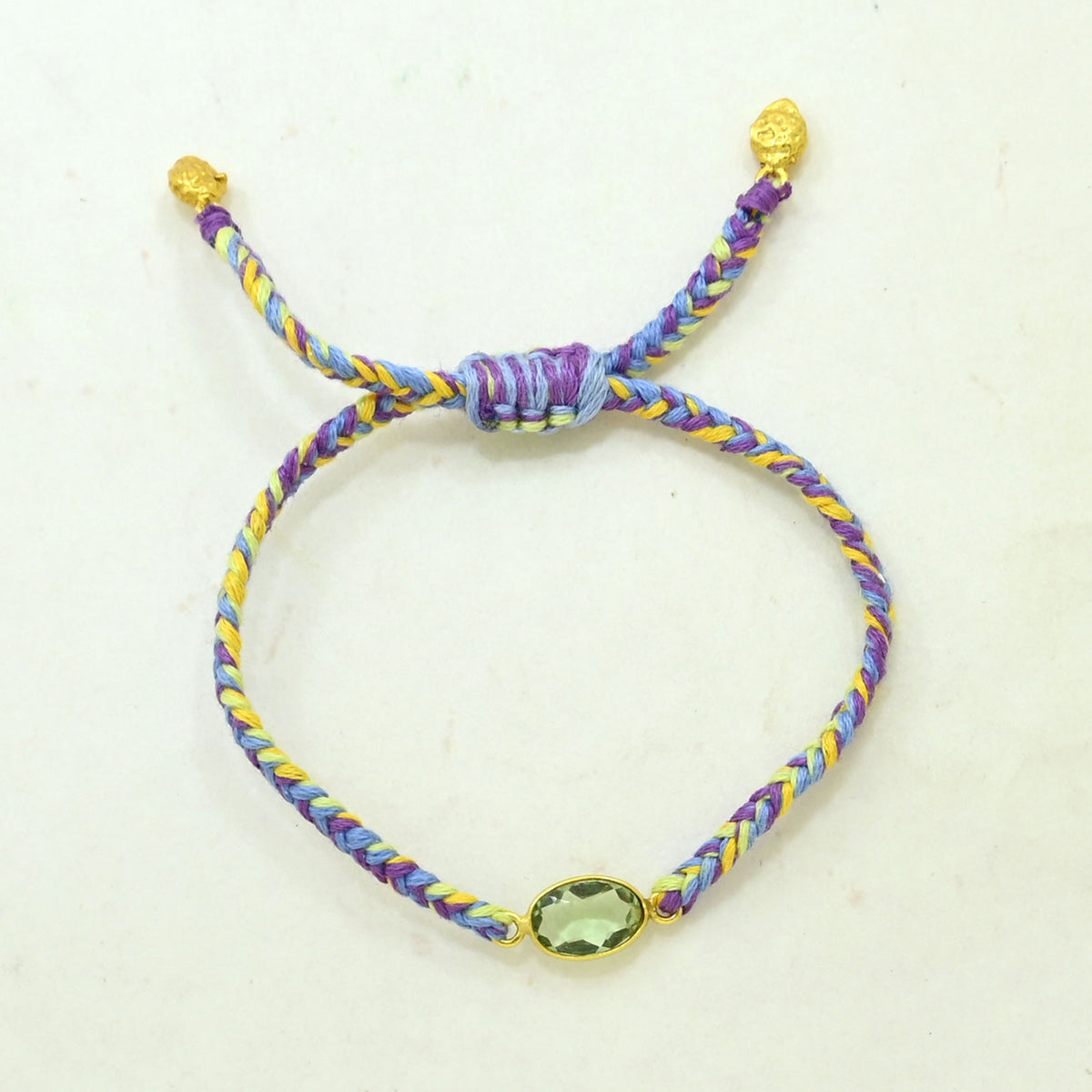 Hand-Woven Lavender Yellow Braided Bracelet - Prasiolite