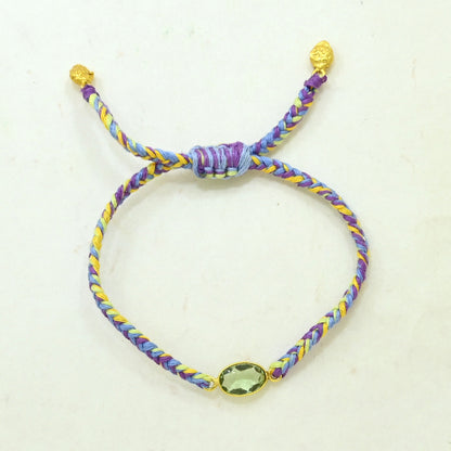 Hand-Woven Lavender Yellow Braided Bracelet - Prasiolite