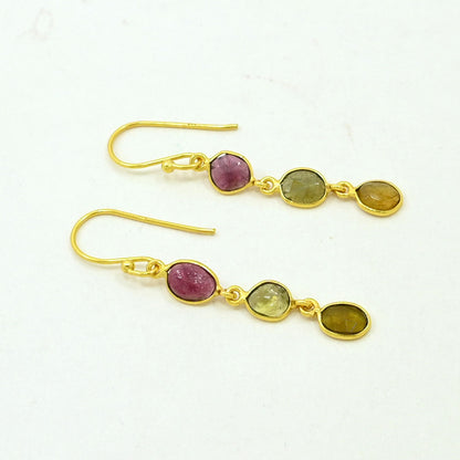 Multicolor tourmaline drop earring gold plated