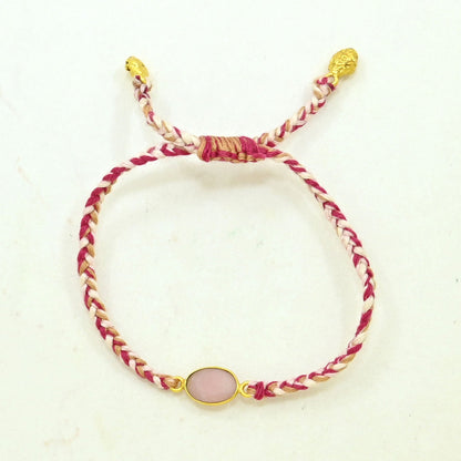 Hand-Woven Brown Multicolor Braided Bracelet - Peach Moonstone