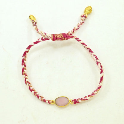 Hand-Woven Brown Multicolor Braided Bracelet - Peach Moonstone