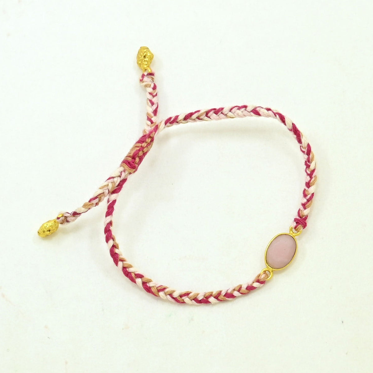 Hand-Woven Brown Multicolor Braided Bracelet - Peach Moonstone