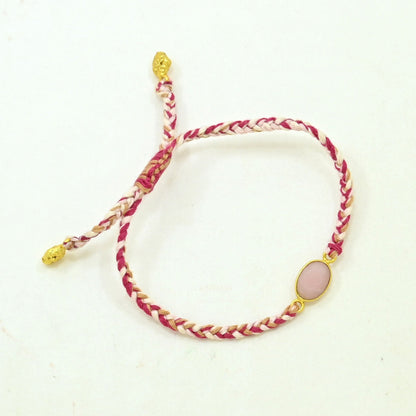 Hand-Woven Brown Multicolor Braided Bracelet - Peach Moonstone