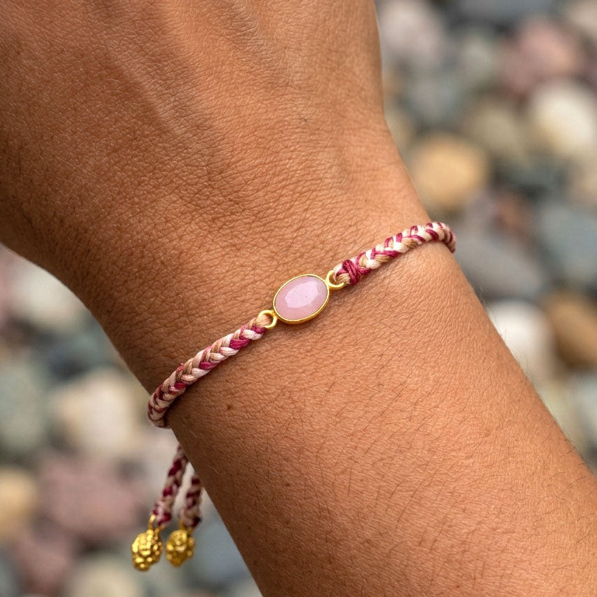 Hand-Woven Brown Multicolor Braided Bracelet - Peach Moonstone