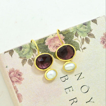 rhodolite pearl earrings gold plated