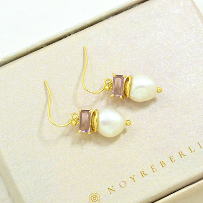 pearl rhodolite earring gold plated