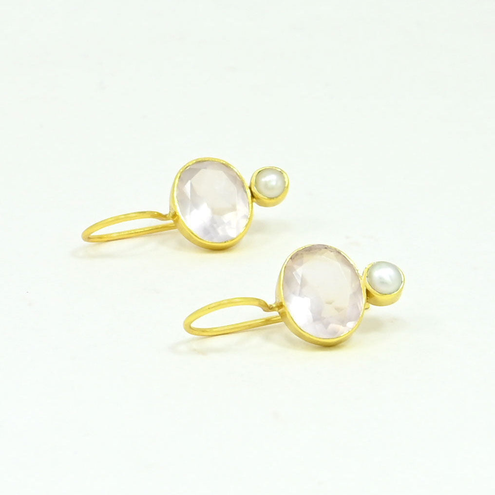 SERINA EARRING - ROSE QUARTZ & PEARL