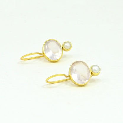 SERINA EARRING - ROSE QUARTZ & PEARL