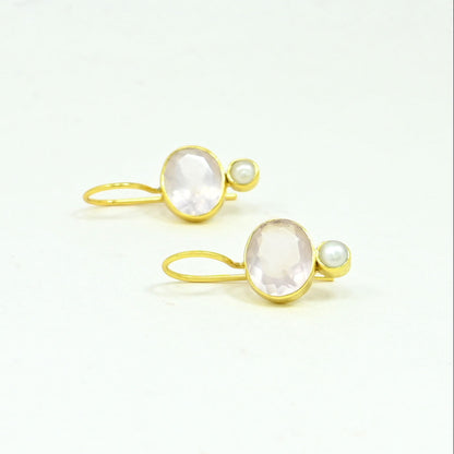 SERINA EARRING - ROSE QUARTZ & PEARL