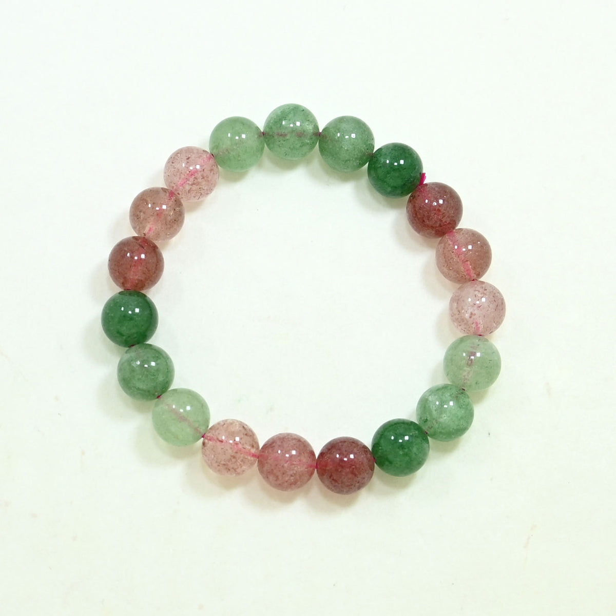 Gemstone Beaded Bracelet - Red & Green Strawberry Quartz