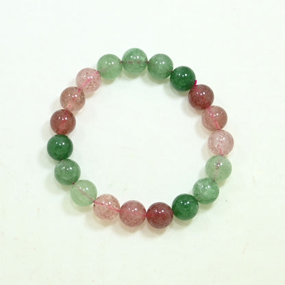 Gemstone Beaded Bracelet - Red & Green Strawberry Quartz
