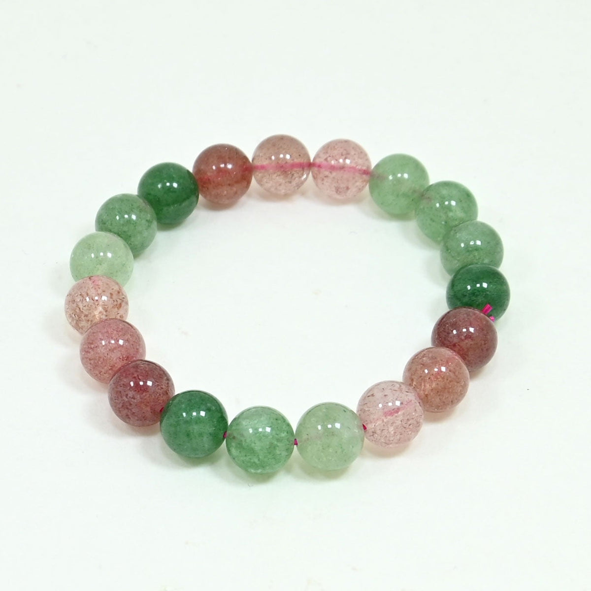 Gemstone Beaded Bracelet - Red & Green Strawberry Quartz