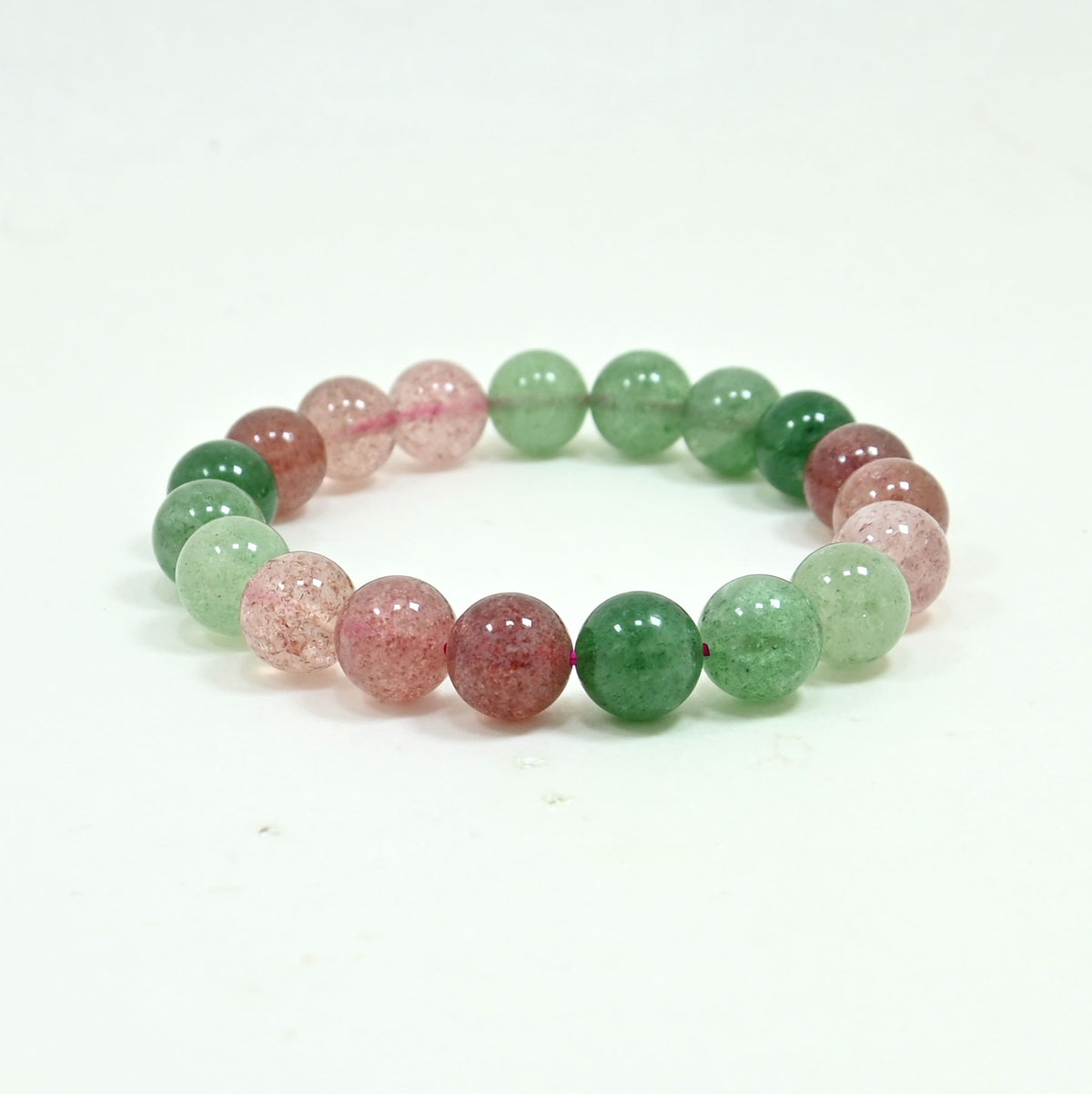 Gemstone Beaded Bracelet - Red & Green Strawberry Quartz
