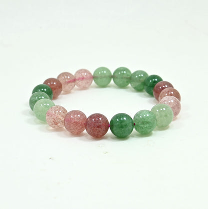 Gemstone Beaded Bracelet - Red & Green Strawberry Quartz