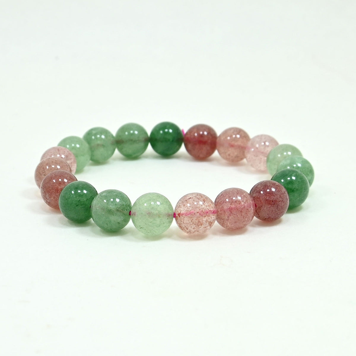 Gemstone Beaded Bracelet - Red & Green Strawberry Quartz