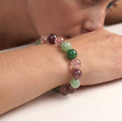 Gemstone Beaded Bracelet - Red & Green Strawberry Quartz