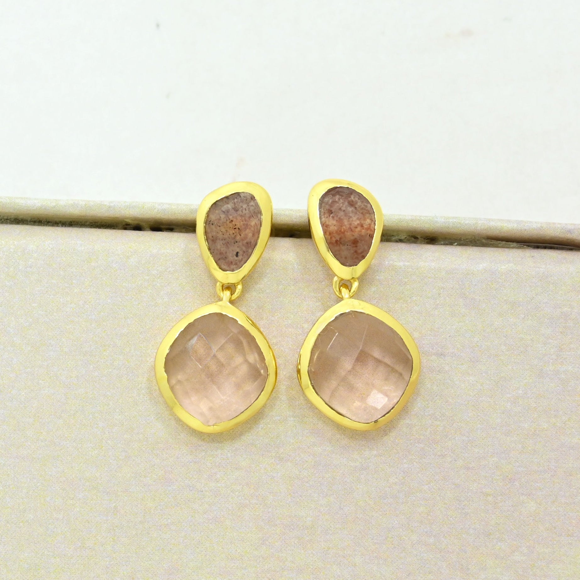 Strawberry Quartz Morganite Earring Gold Plated