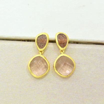 Strawberry Quartz Morganite Earring Gold Plated
