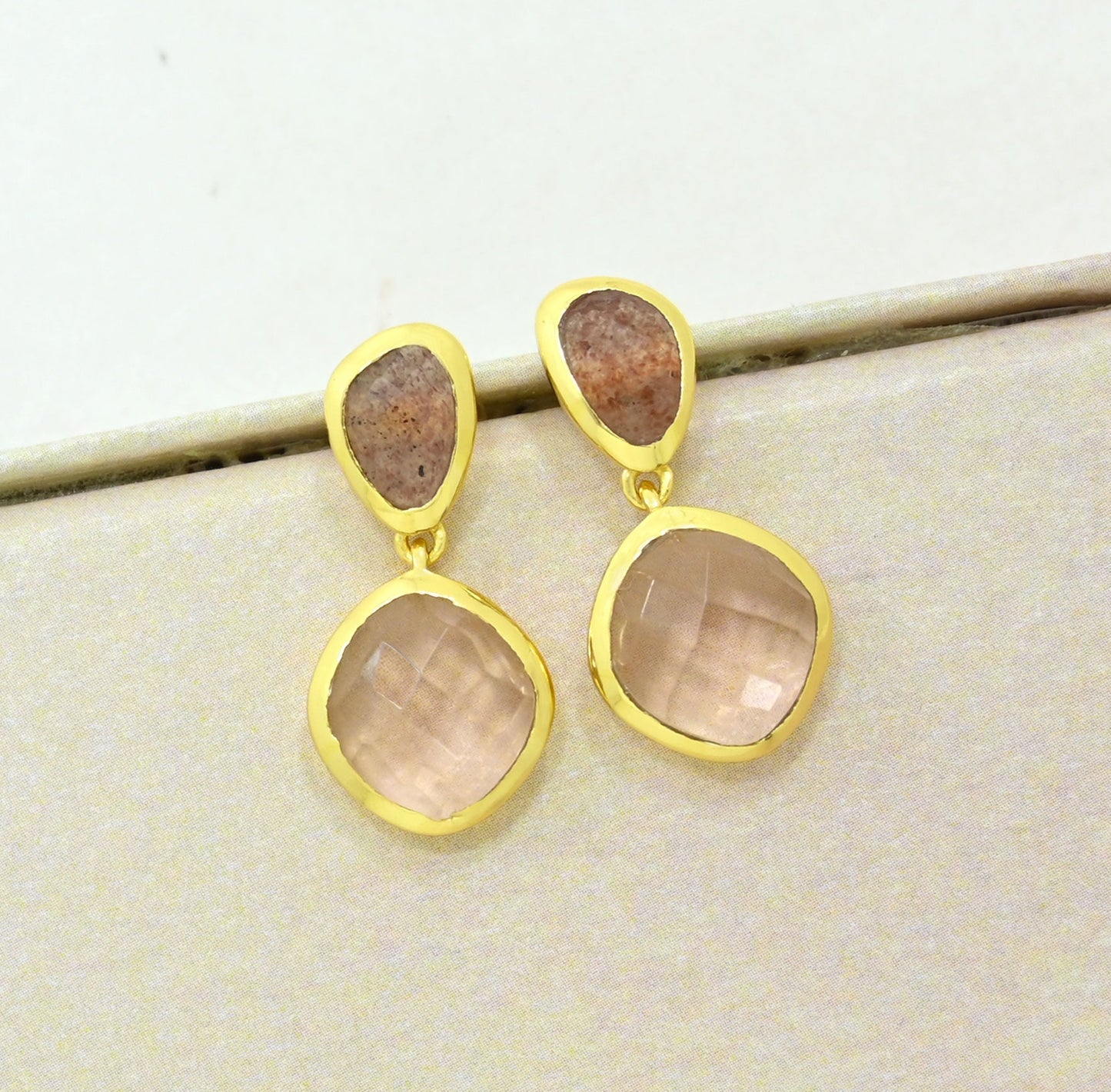 Strawberry Quartz Morganite Earring Gold Plated