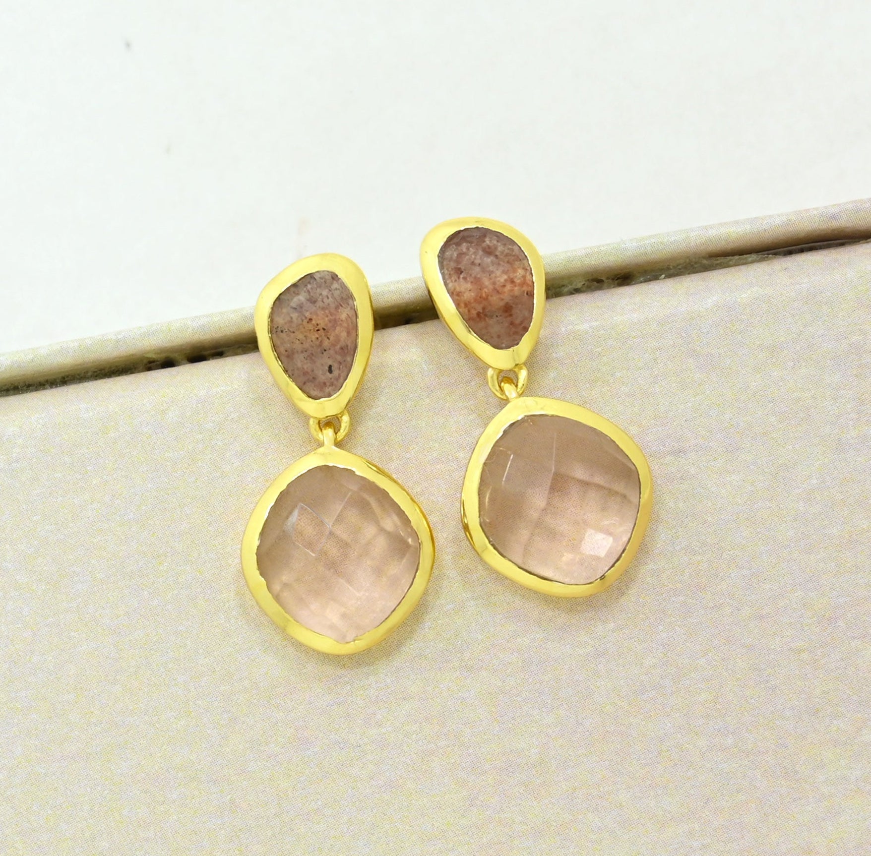 Strawberry Quartz Morganite Earring Gold Plated