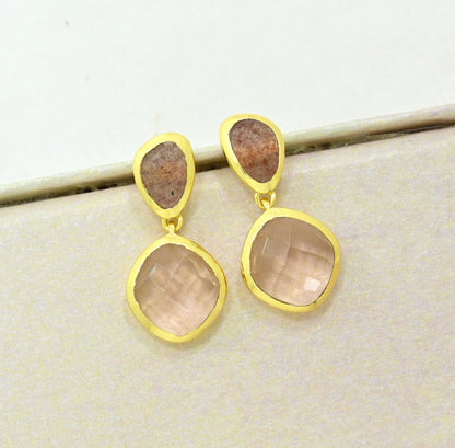 Strawberry Quartz Morganite Earring Gold Plated