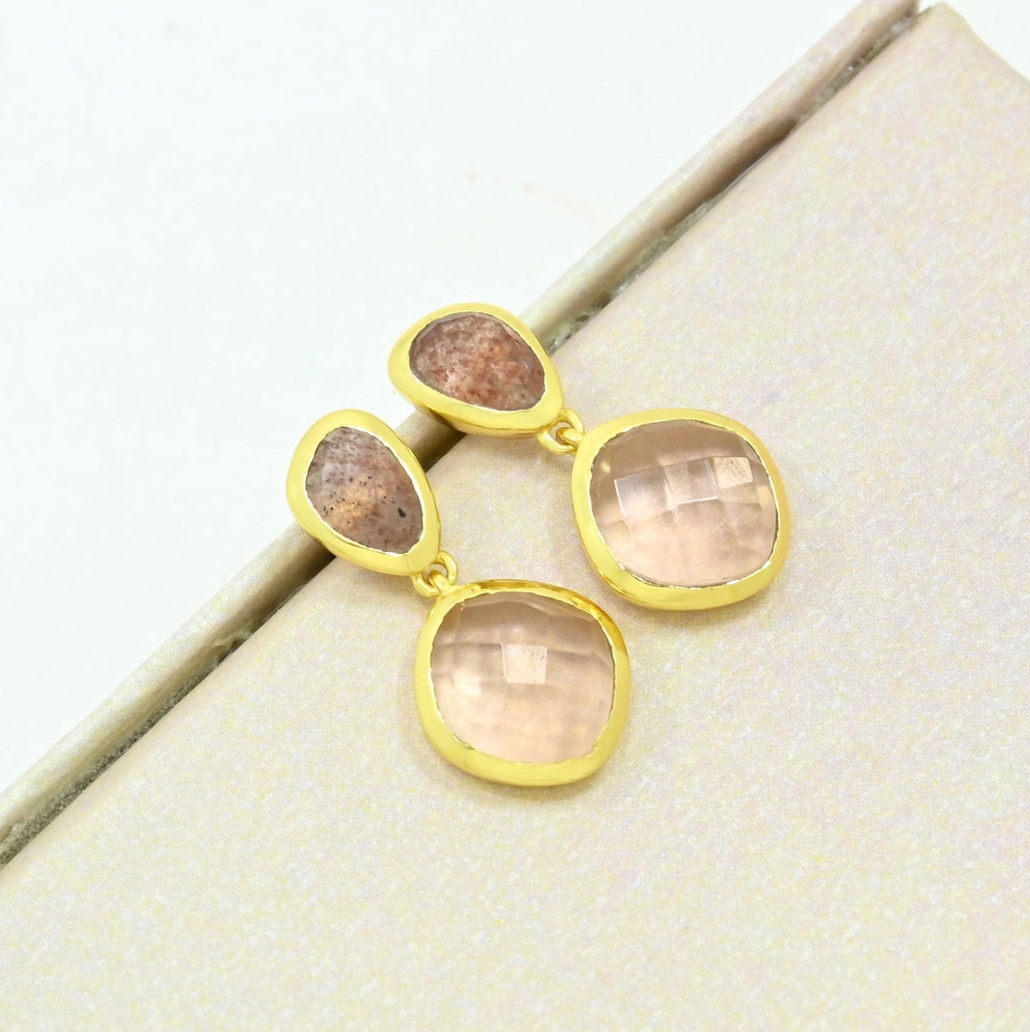 Strawberry Quartz Morganite Earring Gold Plated