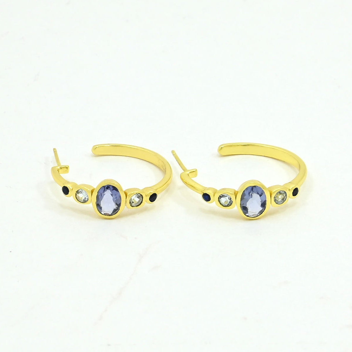 Tanzanite Blue Topaz Hoop Earring Gold Filled