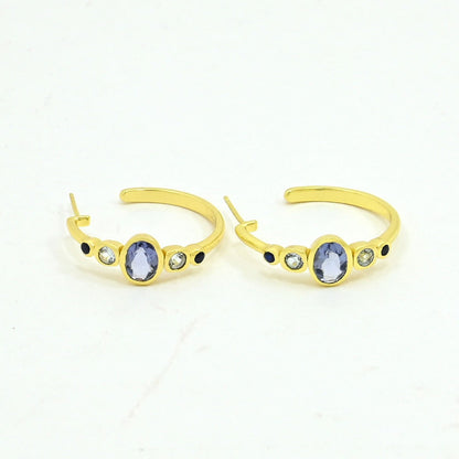 Tanzanite Blue Topaz Hoop Earring Gold Filled