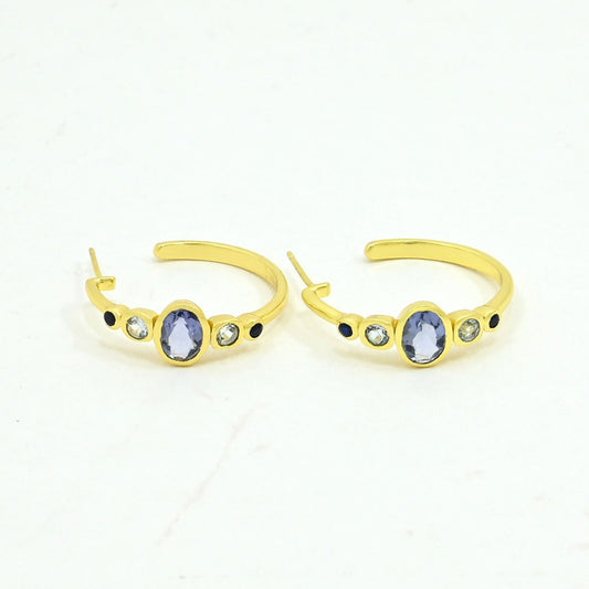 Tanzanite Blue Topaz Hoop Earring Gold Filled