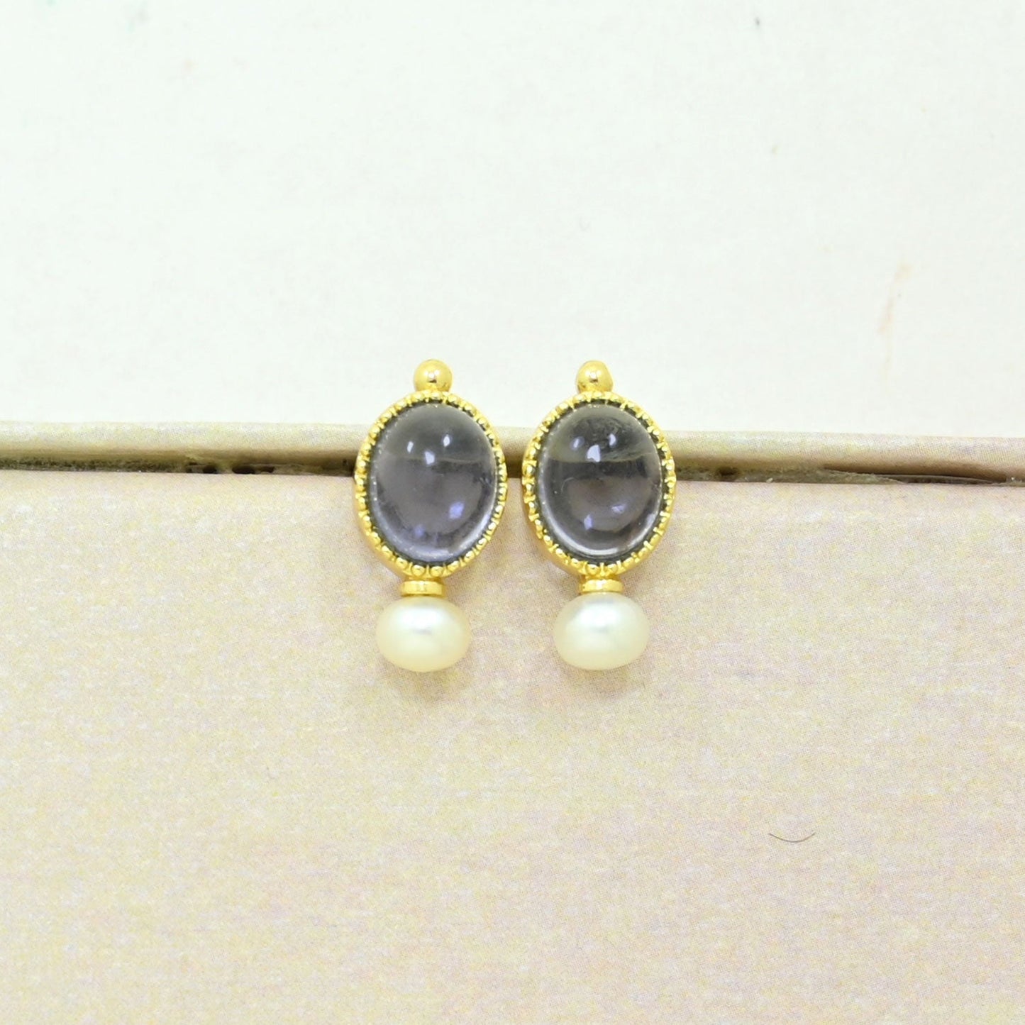 pearl tanzanite stud earring gold plated