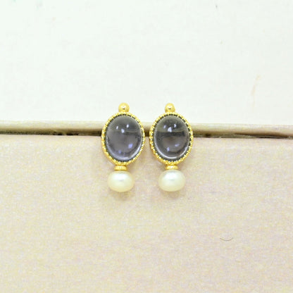 pearl tanzanite stud earring gold plated