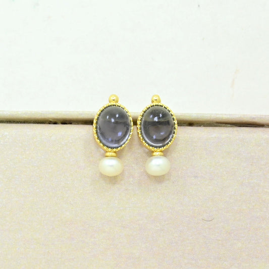 pearl tanzanite stud earring gold plated
