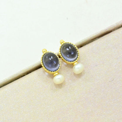 pearl tanzanite stud earring gold plated