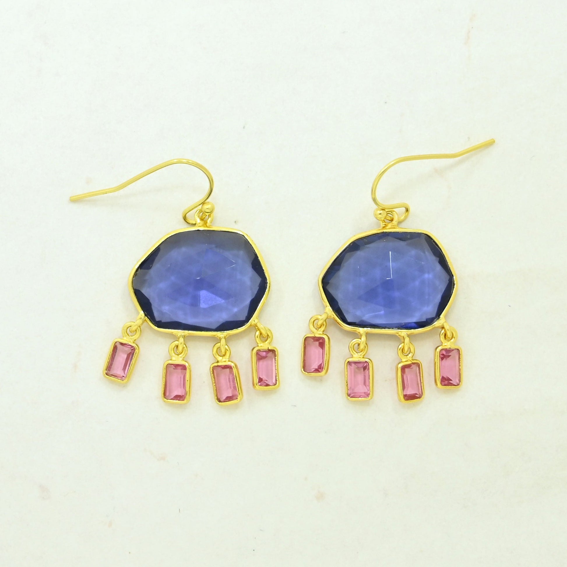 tanzanite pink tourmaline earring gold plated