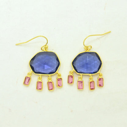 tanzanite pink tourmaline earring gold plated