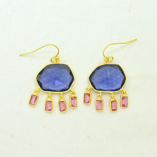 tanzanite pink tourmaline earring gold plated
