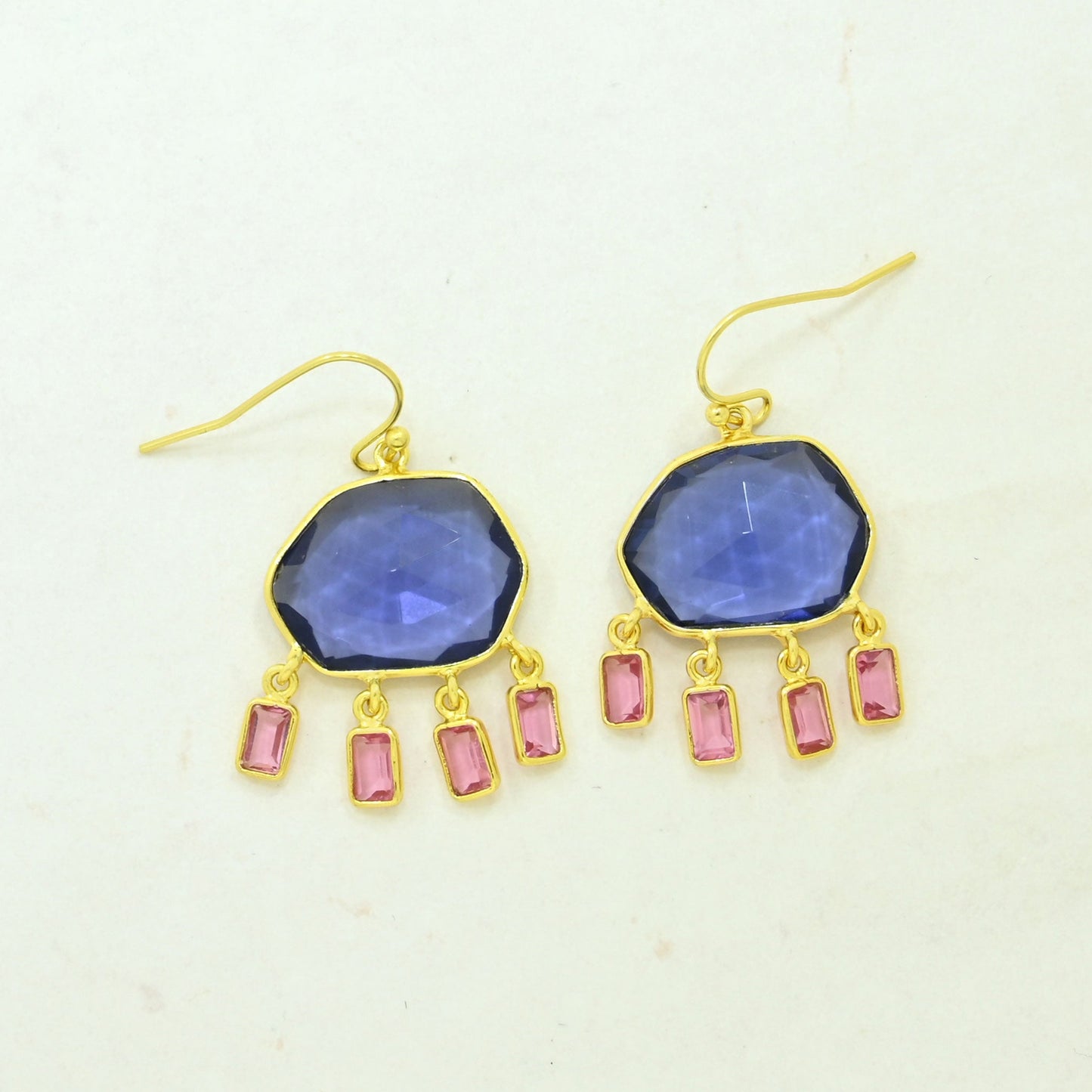 tanzanite pink tourmaline earring gold plated