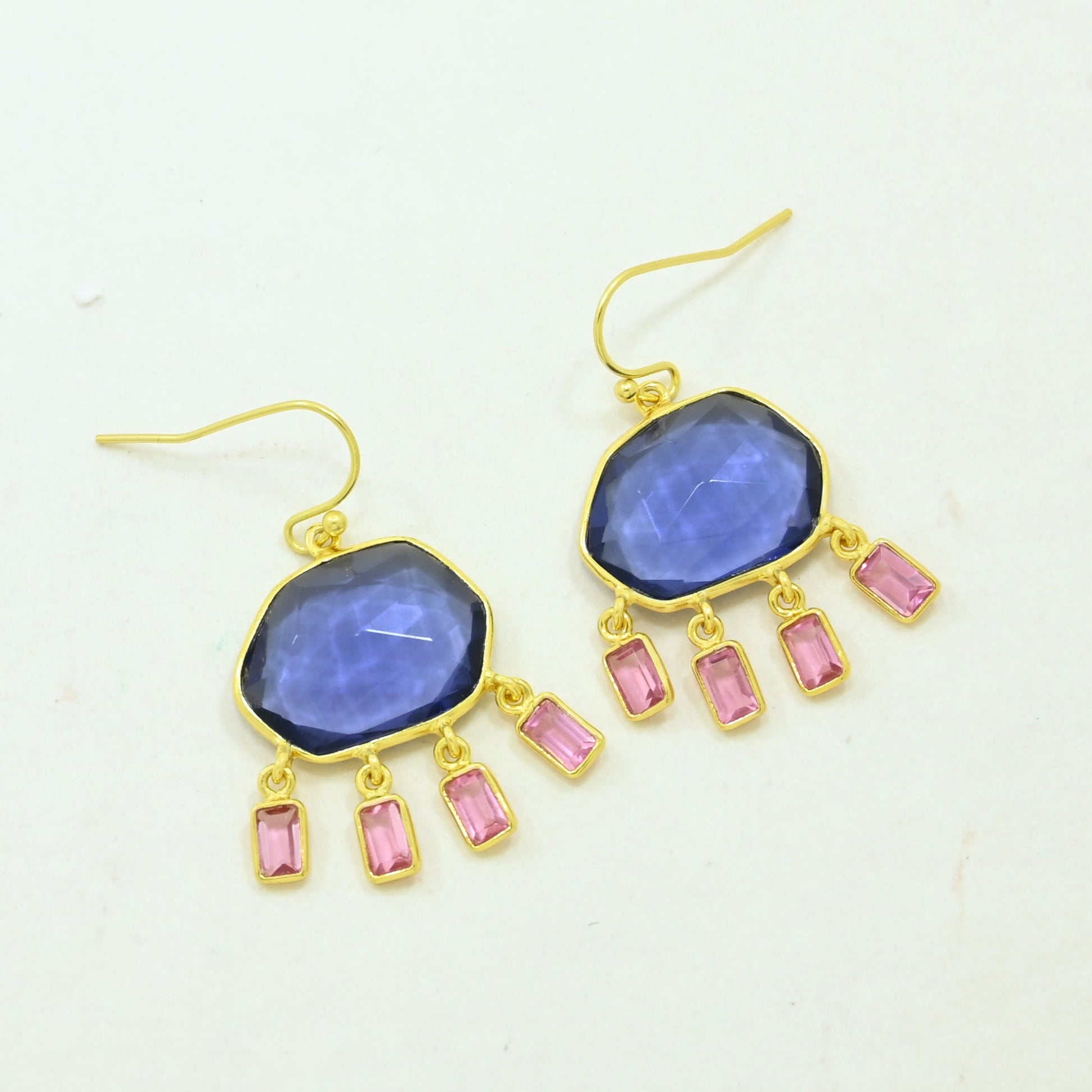 tanzanite pink tourmaline earring gold plated