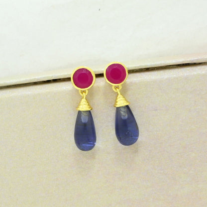 pink fuchsia onyx & tanzanite earring gold plated