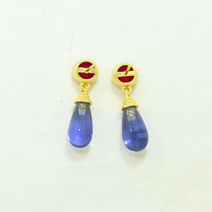 pink fuchsia onyx & tanzanite earring gold plated