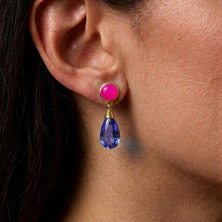 tanzanite pink fuchsia earring gold plated