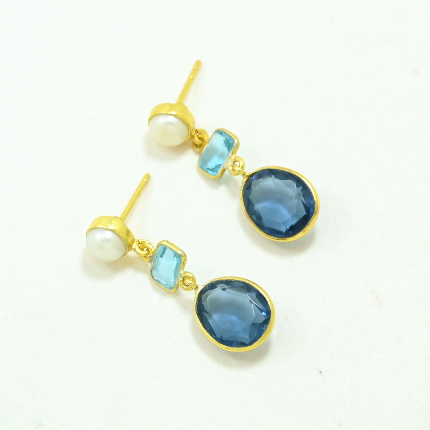 blue topaz pearl earring gold plated